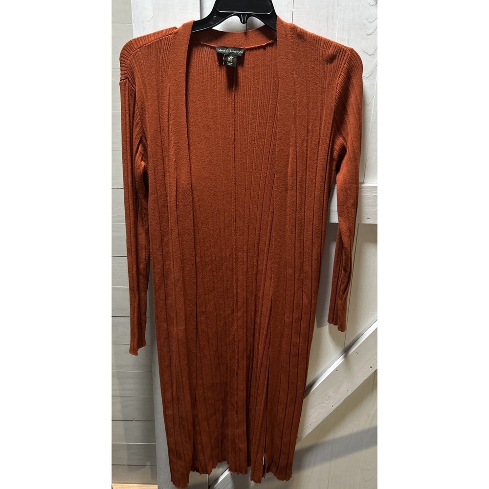 House of Harlow 1960 Duster Cardigan Womens M Rust/Orange Ribbed Long *NO BELT*